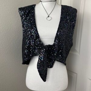 Free People Black Sequin Tie Vest